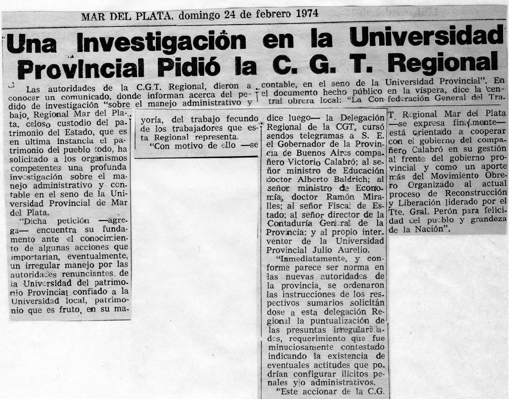 Una Investigación en la Universidad Provincial Pidió la CGT. Regional