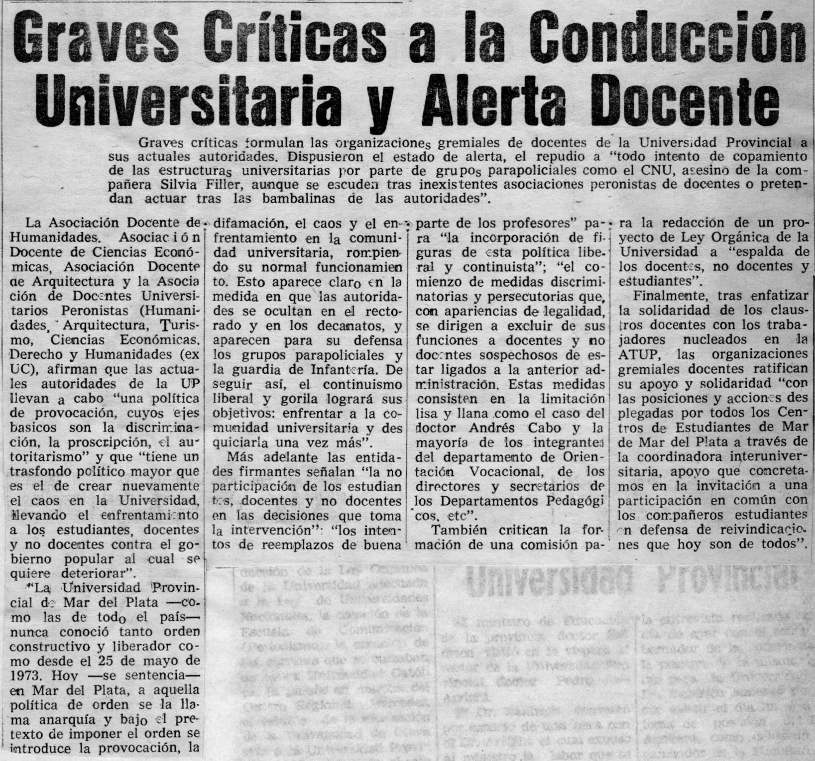 Graves críticas a la conducción universitaria y alerta docente