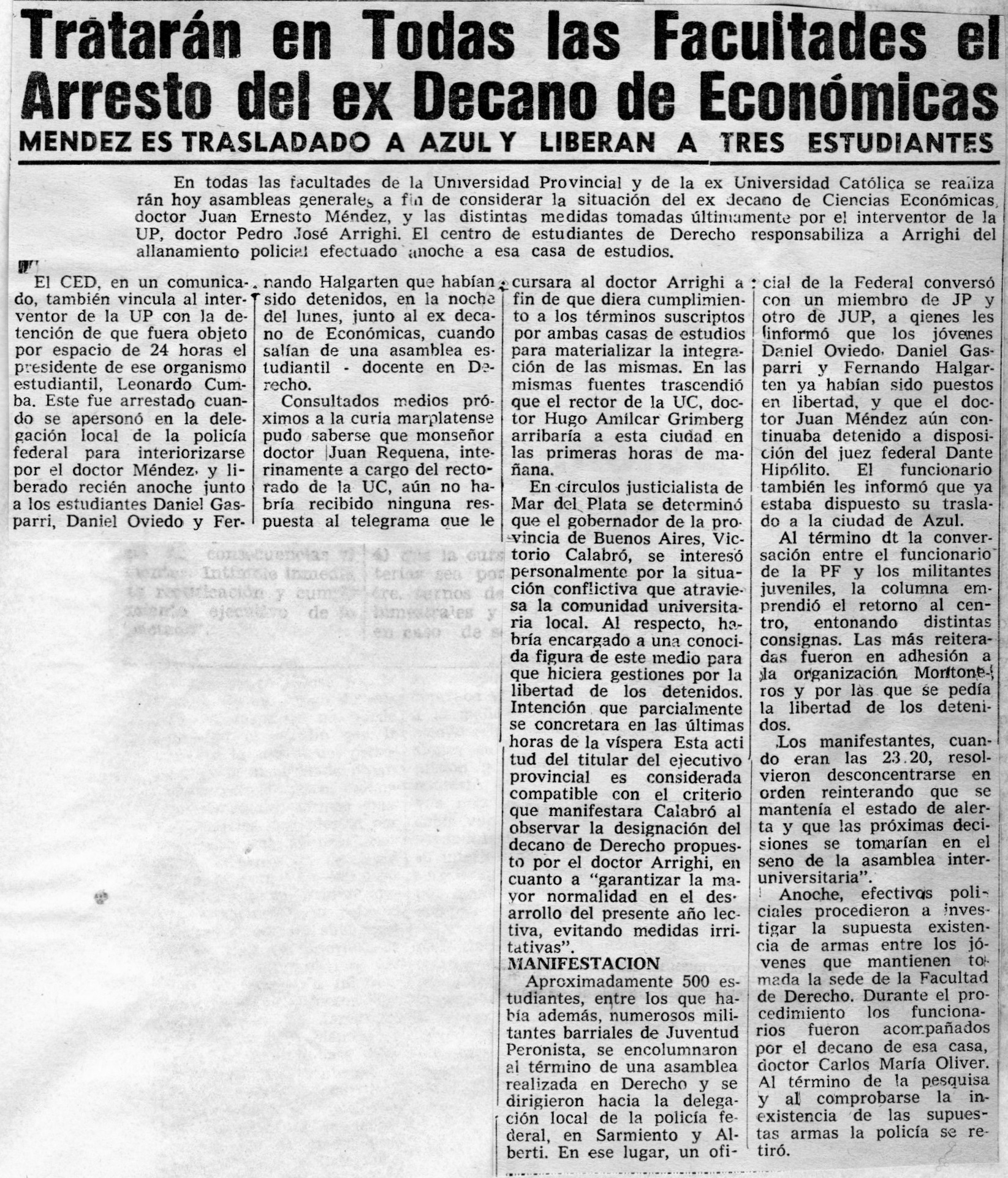 Tratarán en todas las facultades el arresto del ex Decano de Económicas