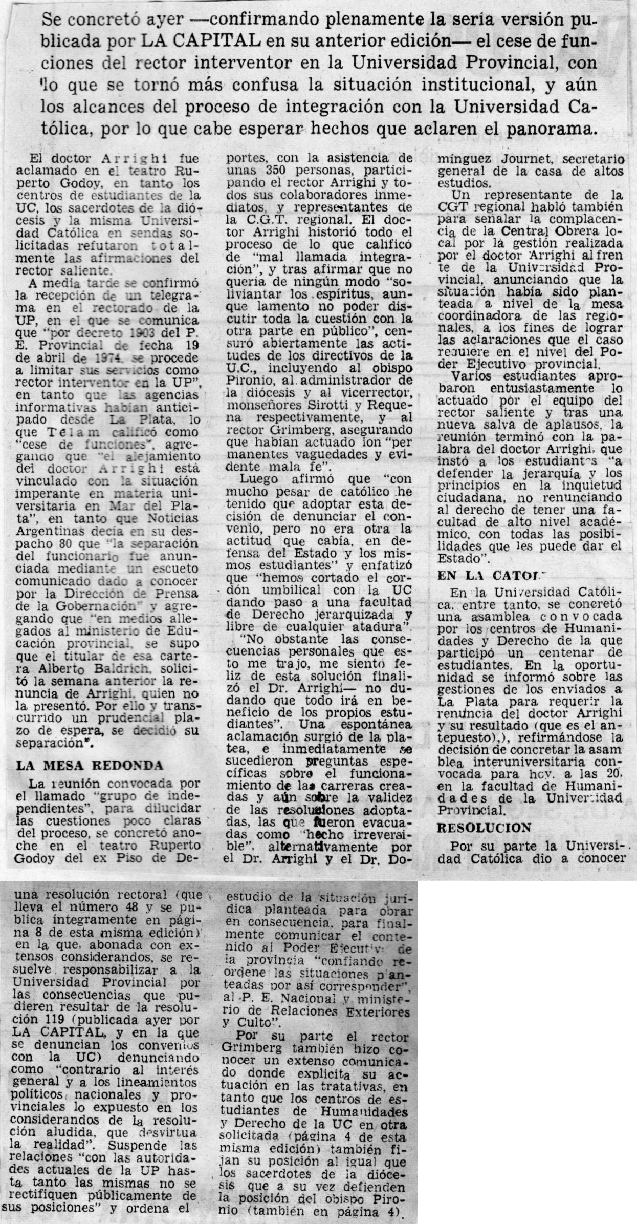 Cese de funciones del Rector Arrighi