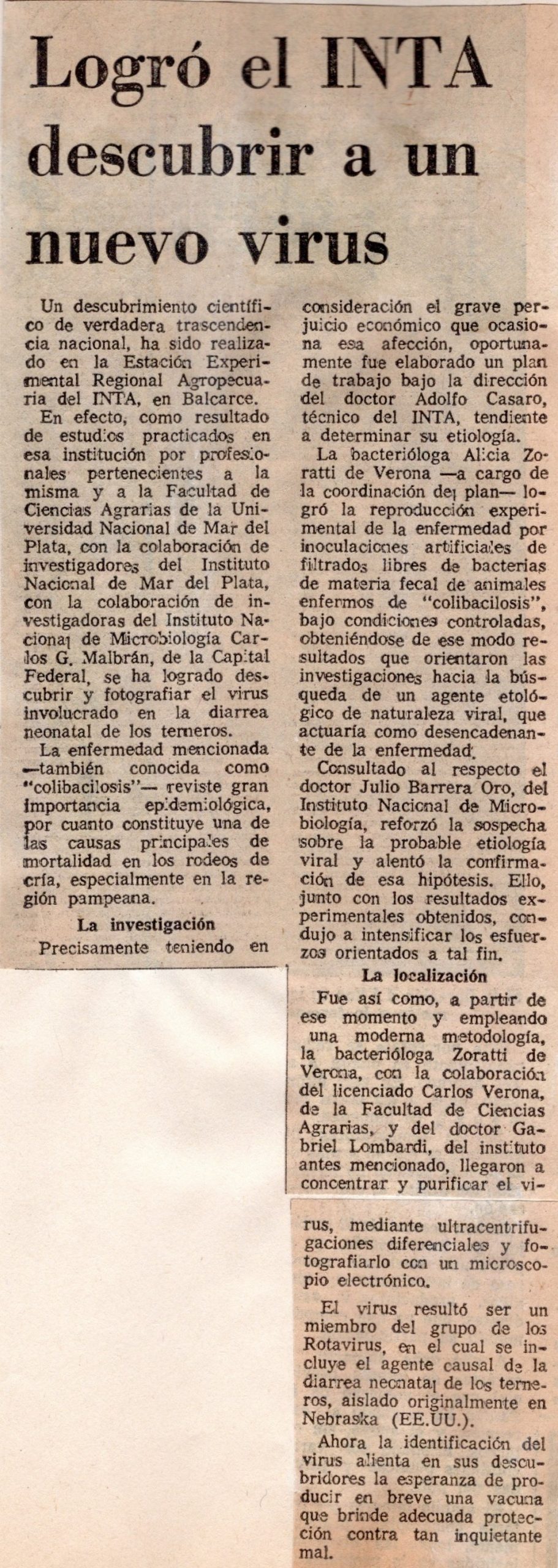 Logró el INTA descubrir a un nuevo virus