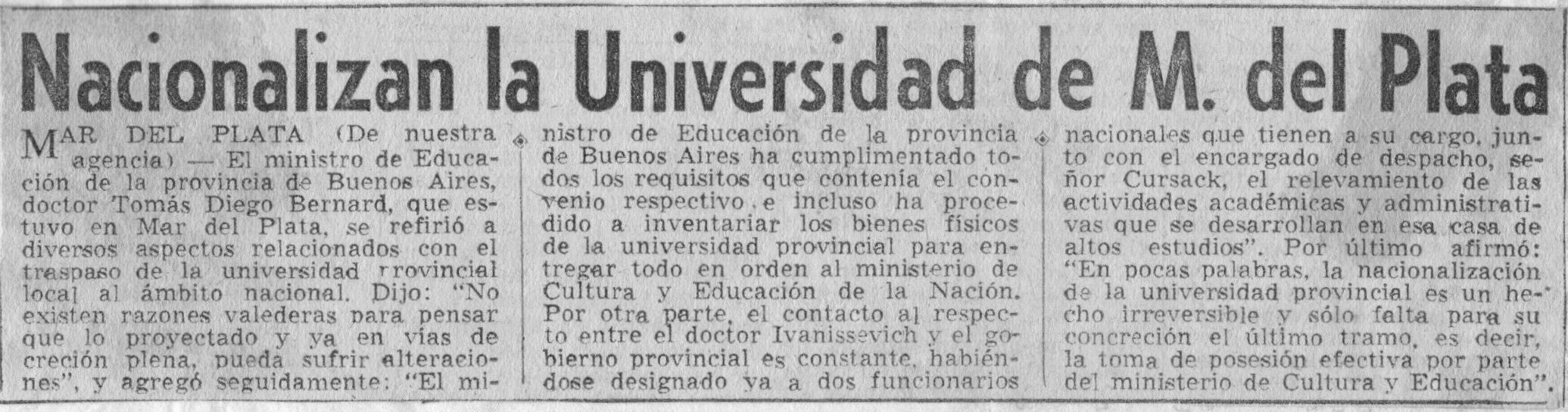 Nacionalizan la Universidad de Mar del Plata