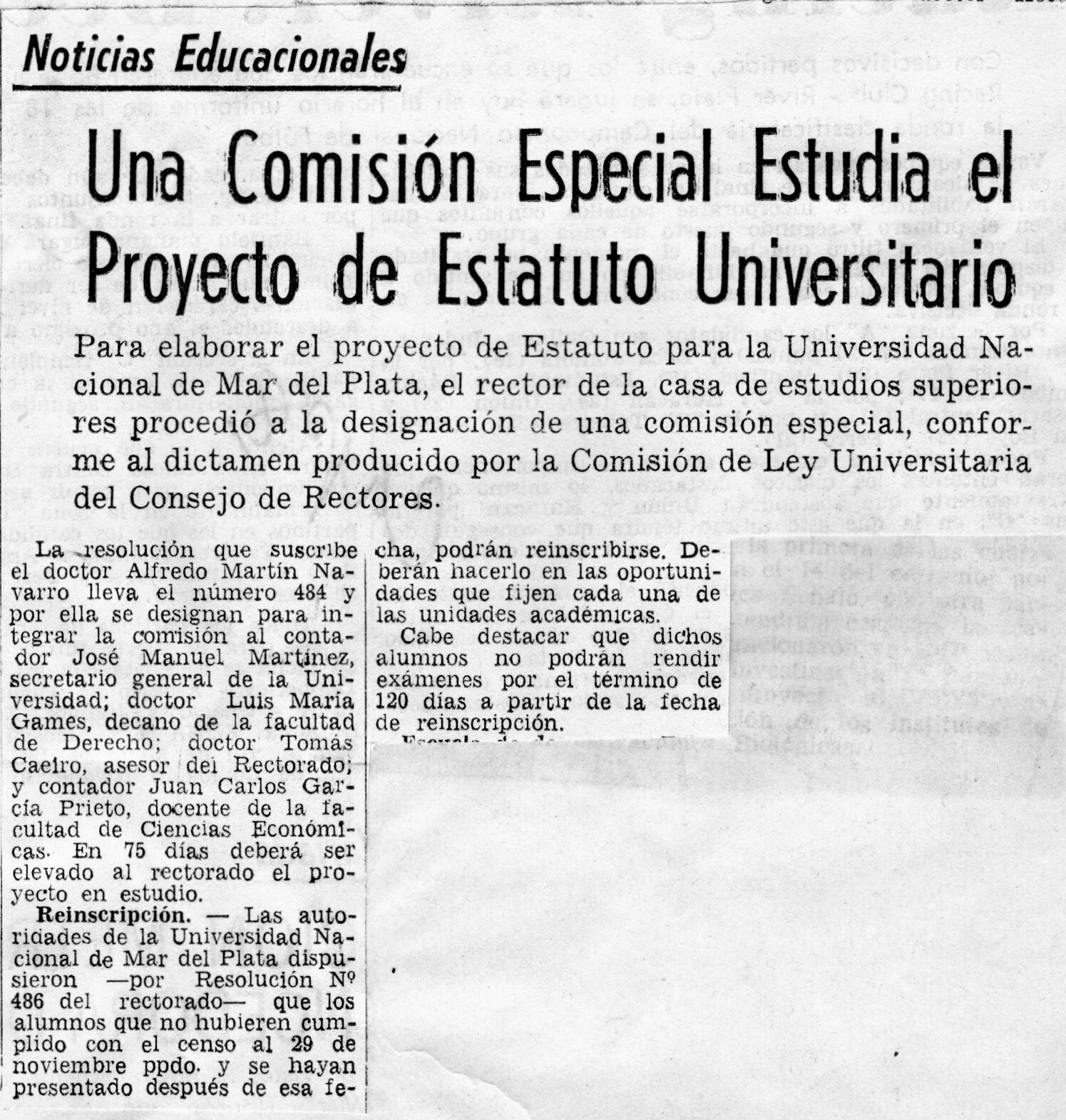 Comisión Especial Estudia el Proyecto de Estatuto Universitario